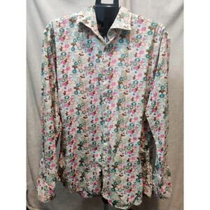 Vintage Leonardi Shirt Men's Size XL Long Sleeve Floral Square Button Up